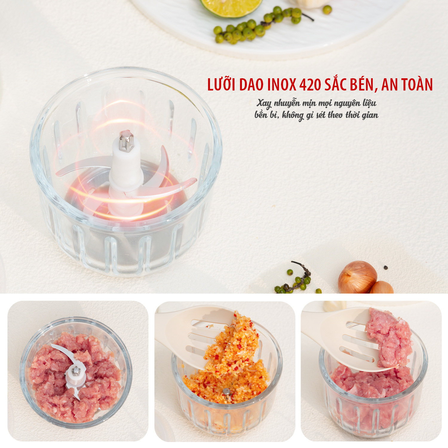 Máy xay thịt đa năng cối thuỷ tinh Kalpen OL2 dung tích 300ml, công suất 350W, bảo hành 2 năm - Hàng chính hãng