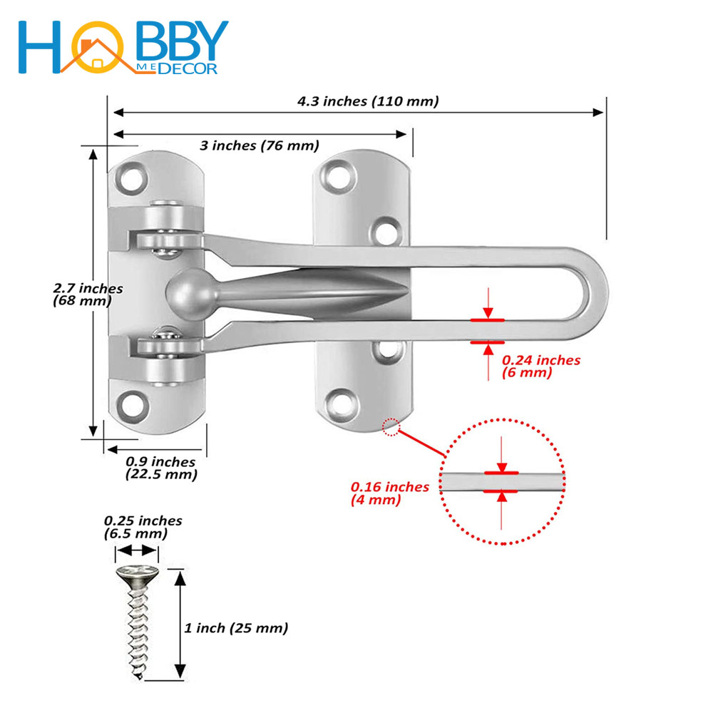 Chốt khóa cửa trượt an toàn cho chung cư phòng ngủ HOBBY Home Decor KCT1 chống kẻ lạ vào nhà