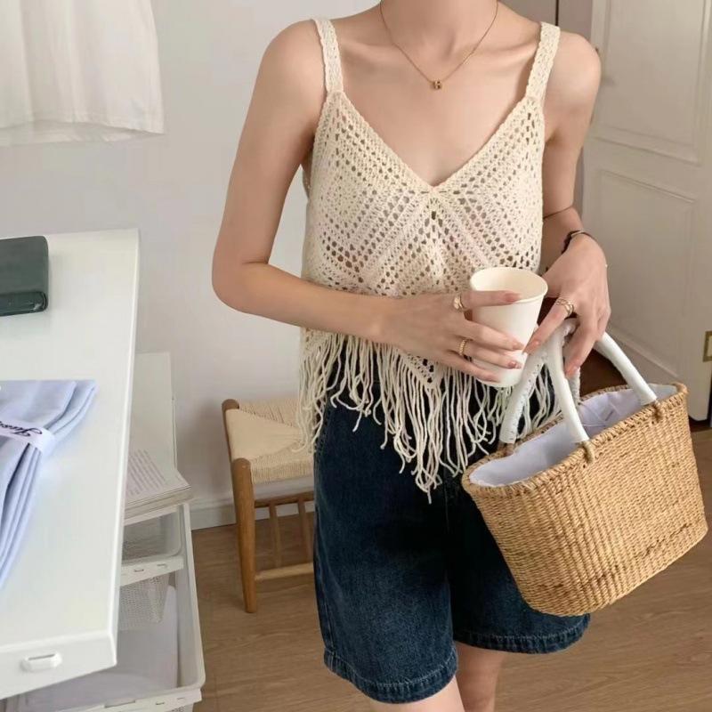 MS1084 Áo dệt kim móc đi biển tua rua