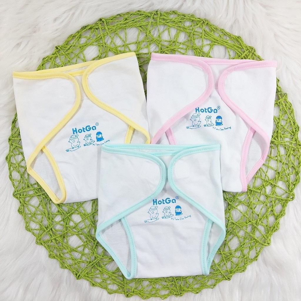 (3-9kg) Set 5 Tả Vải Dán Cotton Trắng Viền Màu HotGa Cho Bé Sơ Sinh - Set 5- Viền Vàng