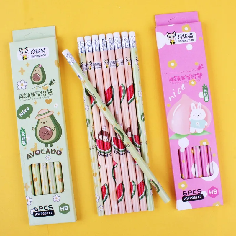 Hộp 6 Bút Chì Gỗ HB Họa Tiết Hoạt Hình-HT