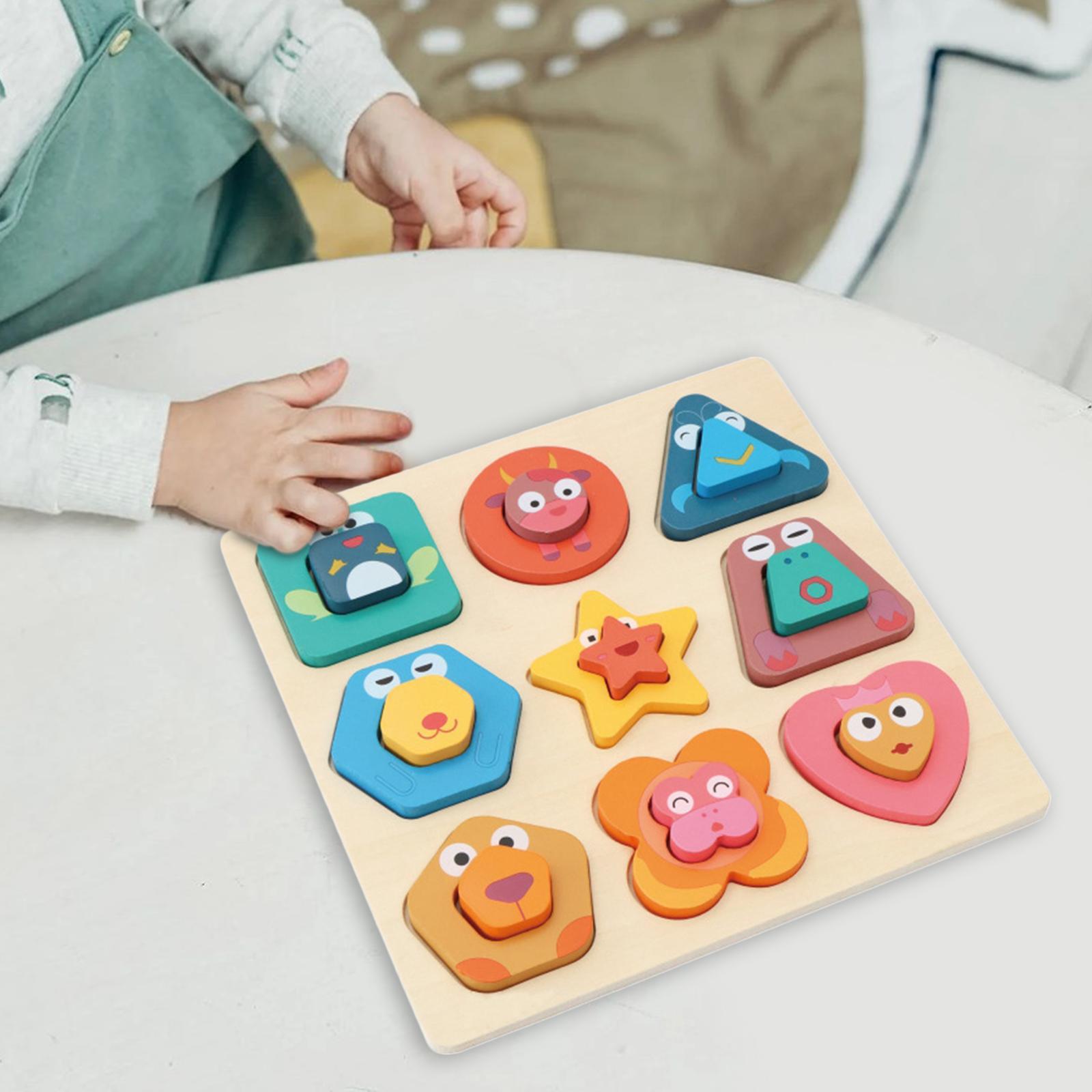 Wooden Shape Puzzle Geometric Shape Puzzles Toy with Board for Toddler Boys