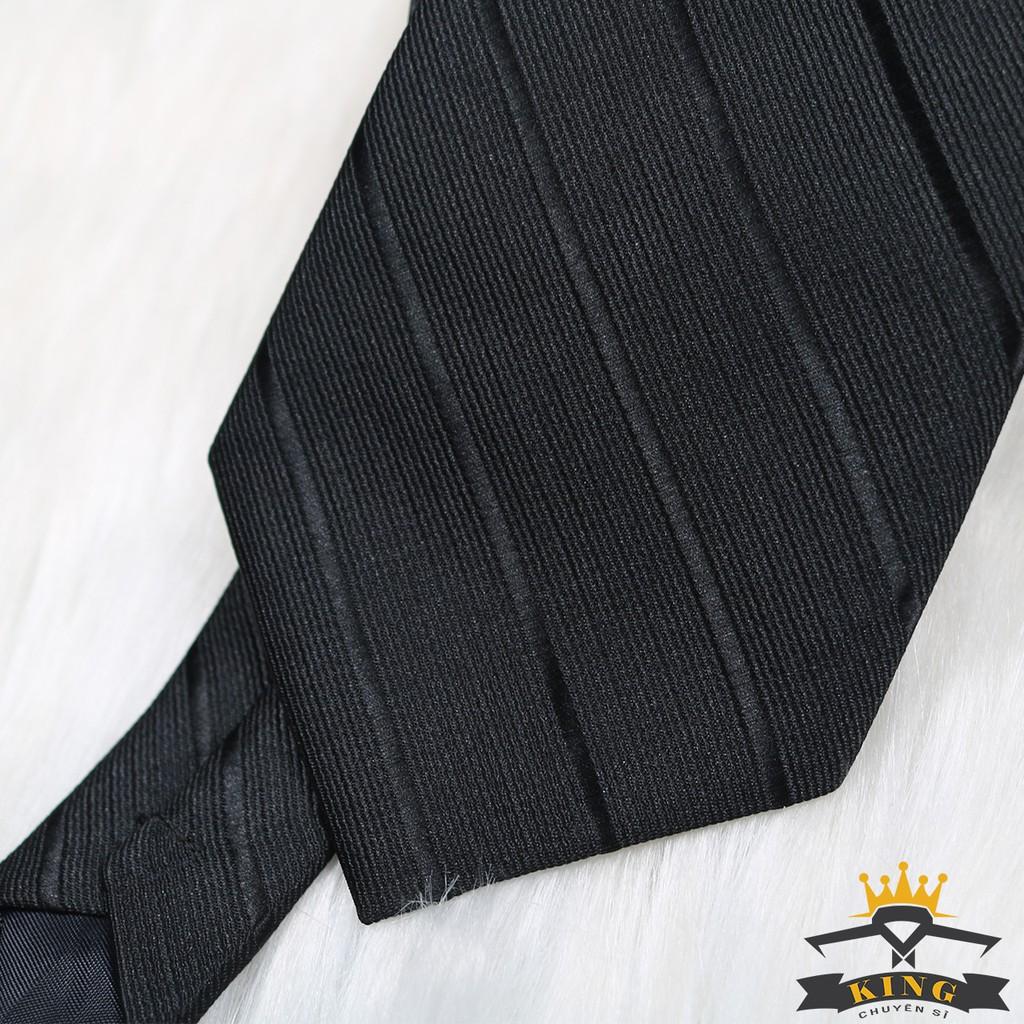 Cà vạt nam đen KING caravat vải lụa silk mịn cao cấp cho công sở và chú rể C054