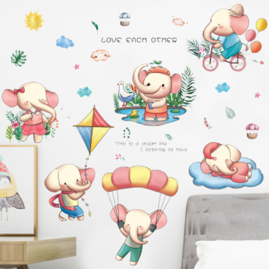 Decal trang trí tường - Những chú voi con