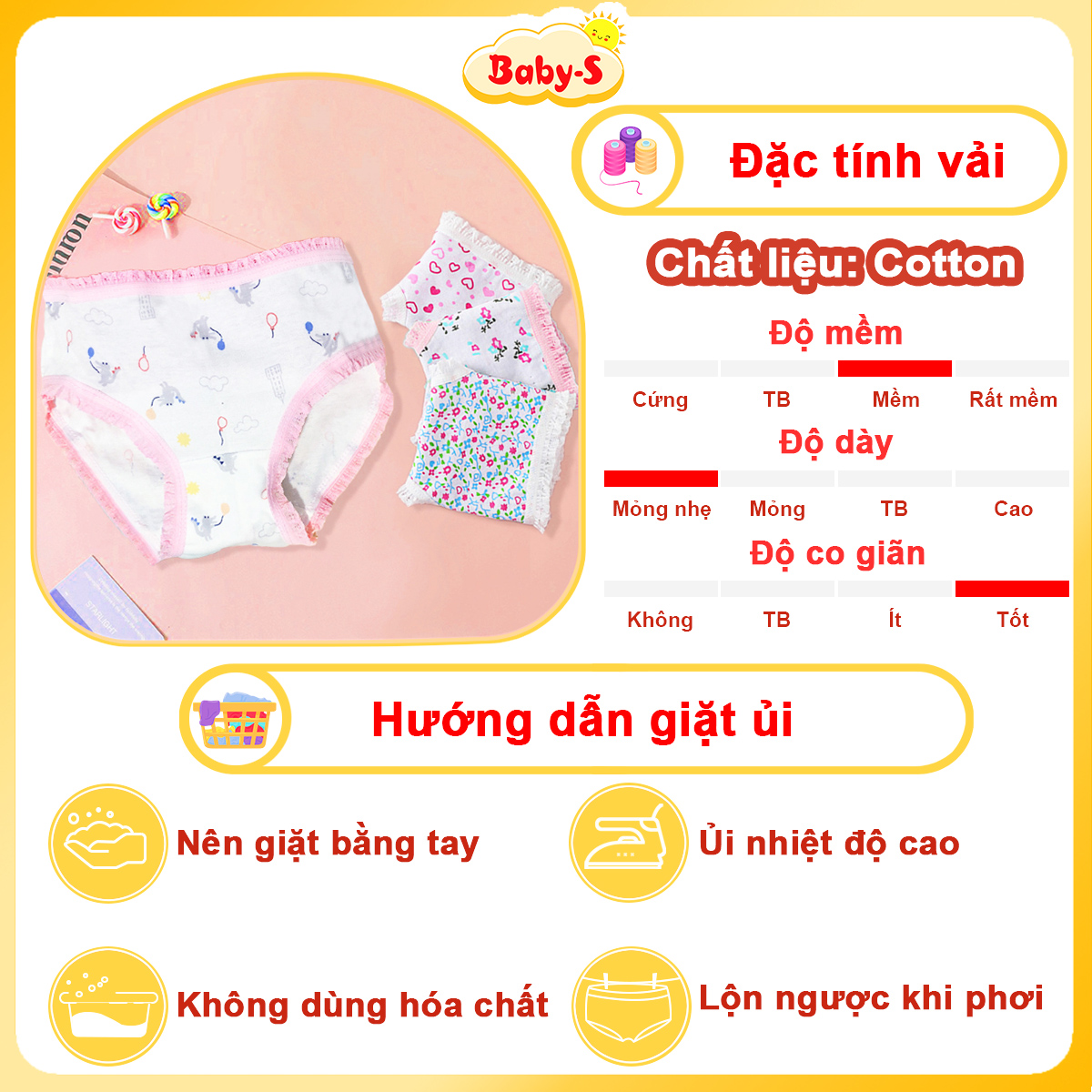 Set 4 quần lót cotton họa tiết xinh xắn nhiều màu sắc cho bé gái 2-12 tuổi – C003