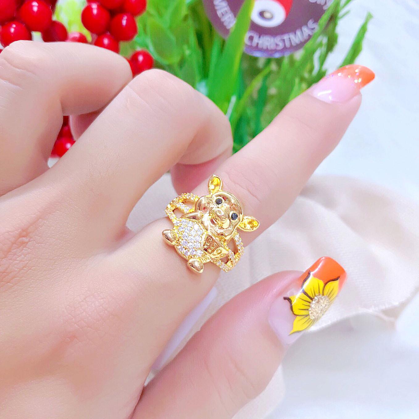 Nhẫn Thời Trang Nữ Mạ Vàng Mẫu Ba Hàng Hình Con Heo - Tặng Kèm Hộp
