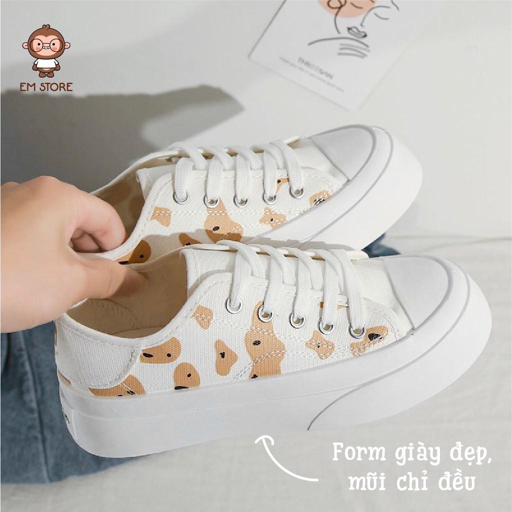 GIÀY CUTE BEAR SNEAKER - PHỐI HÌNH GẤU DỄ THƯƠNG BUỘC DÂY ĐẾ BẰNG DỄ PHỐI ĐỒ ÊM CHÂN ĐẾ CAO 3CM