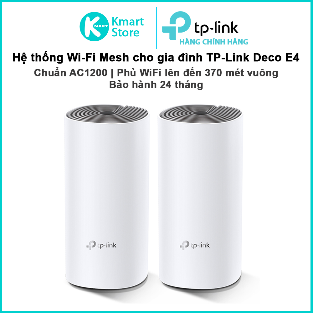 Bộ Phát Wifi Mesh Băng Tần Kép TP-Link Deco E4 AC1200 MU-MIMO (3-pack) - Hàng Chính Hãng