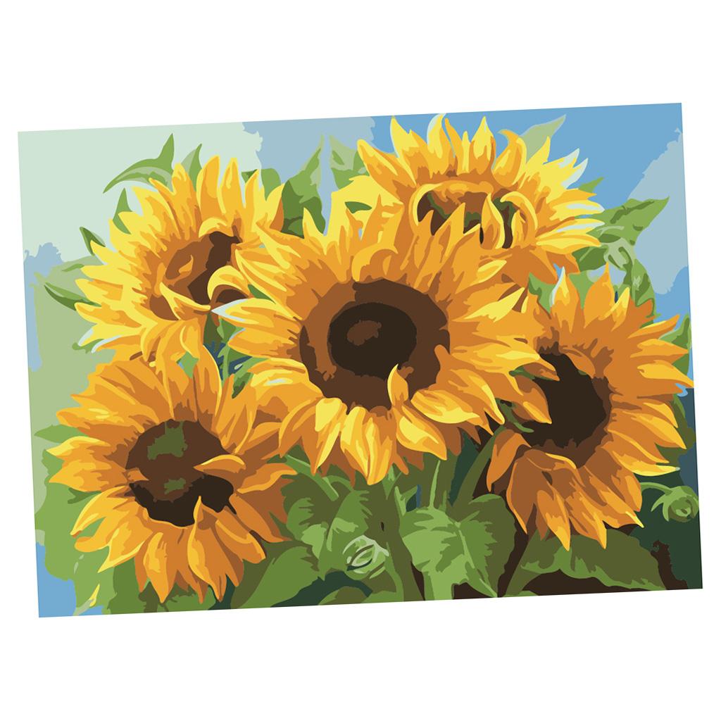 2 Set Oil Painting Paint by Number Kits for Kids Adults - Cats and Sunflower