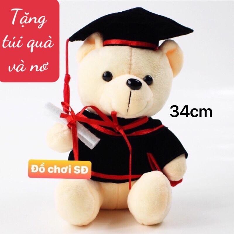 THÚ BÔNG GẤU TỐT NGHIỆP LỚN 34cm - tặng túi gói quà và nơ