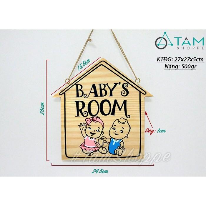Bảng gỗ treo cửa hình ngôi nhà BABY ROOM