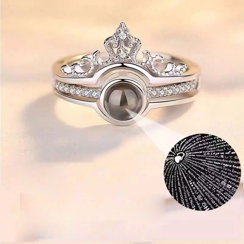 Nhẫn Nữ | Nhẫn Nữ Xi Bạc 2 Trong 1 Hình Vương Miện Đính Đá Tròn Đen XBN35 - Bảo Ngọc Jewelry