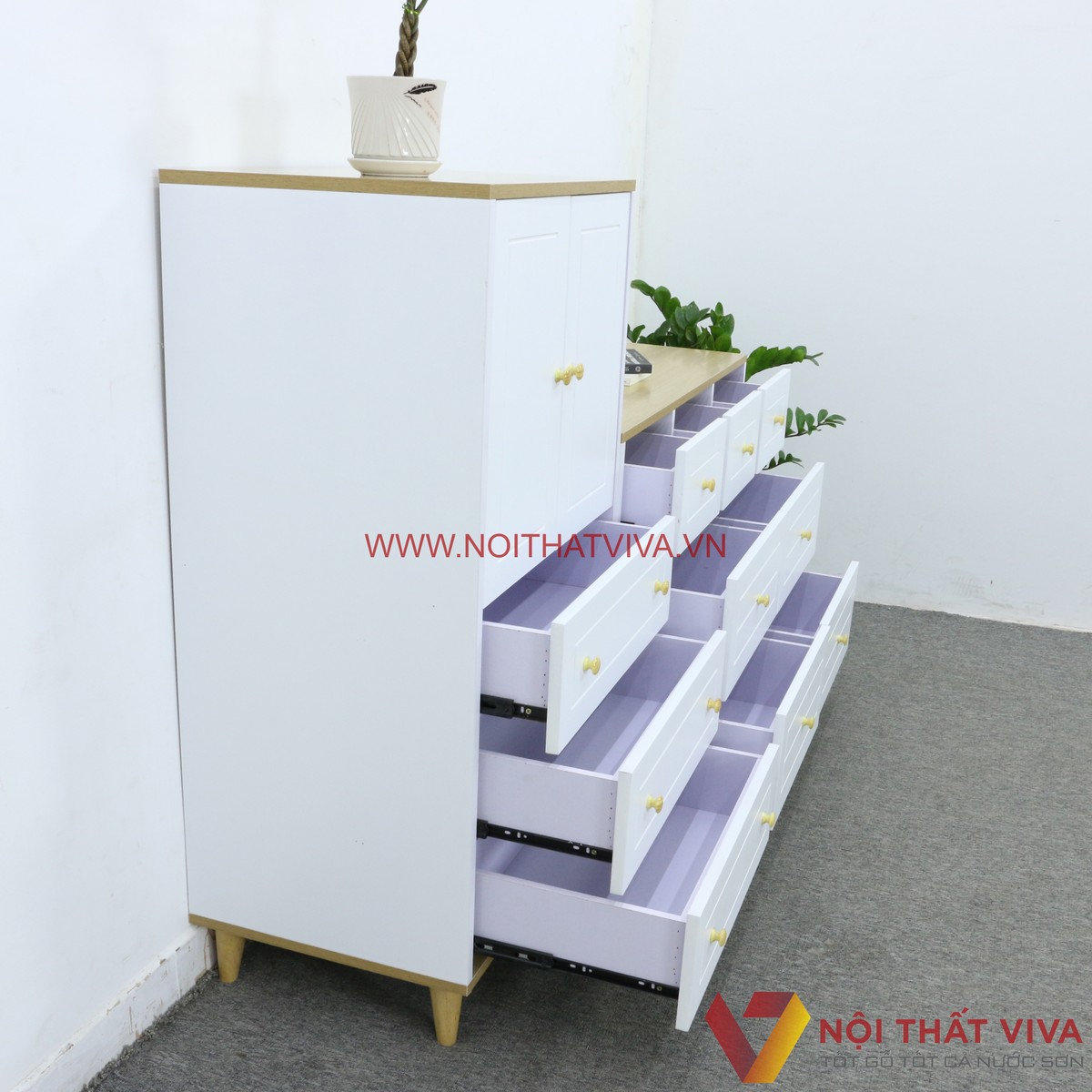 Tủ Quần Áo Trẻ Em Gỗ Công Nghiệp MDF 2 Buồng Màu Vàng Phối Trắng Gọn Đẹp