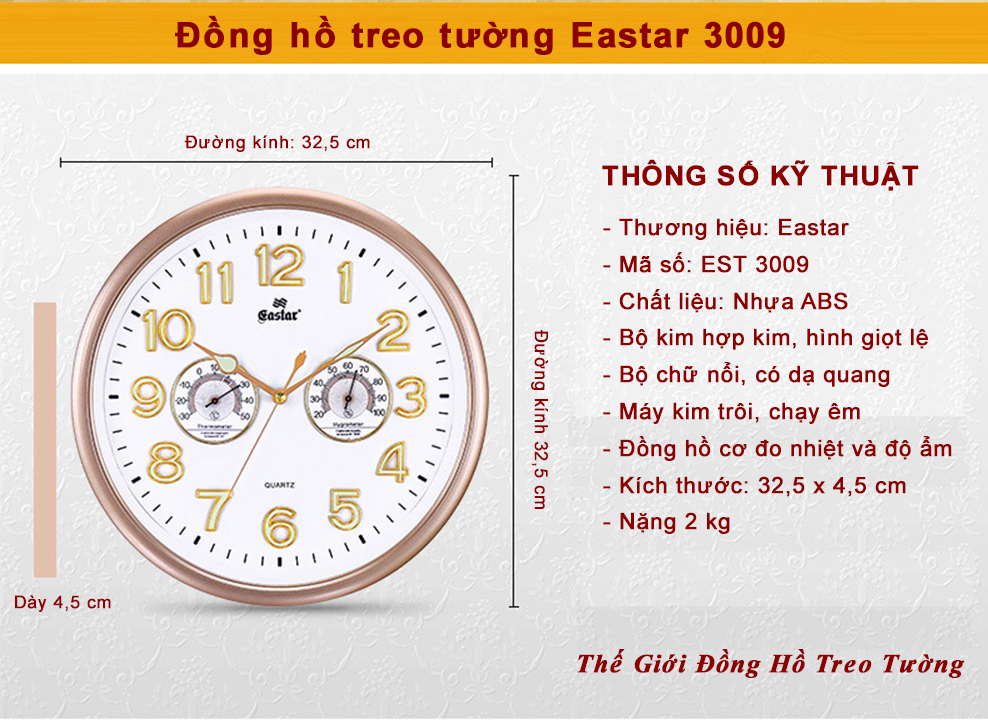Đồng Hồ EASTAR KIM TRÔI SỐ NỔI 3D Có DẠ QUANG và NHIỆT ẨM KẾ CƠ (Không Dùng Pin) - Màu Trắng - Tặng Pin Maxell