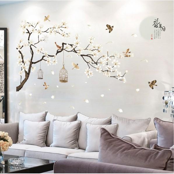 Decal trang trí tường - Cành Đào Trắng tao nhã