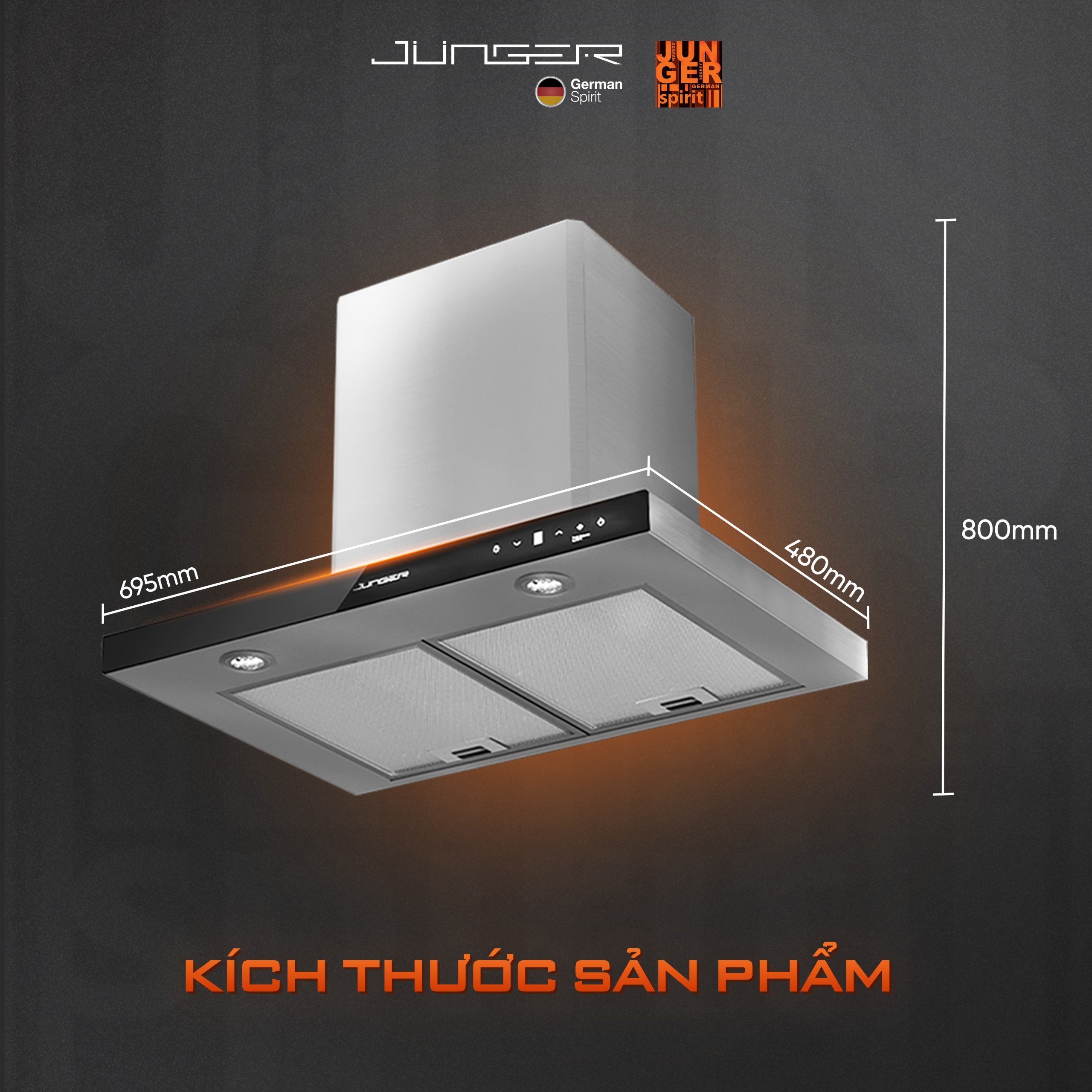 Hút mùi Junger HRJ-700 Công suất 1000m3/h Động cơ AC hút xả trực tiếp Hàng Chính Hãng Bảo Hành 12 Tháng