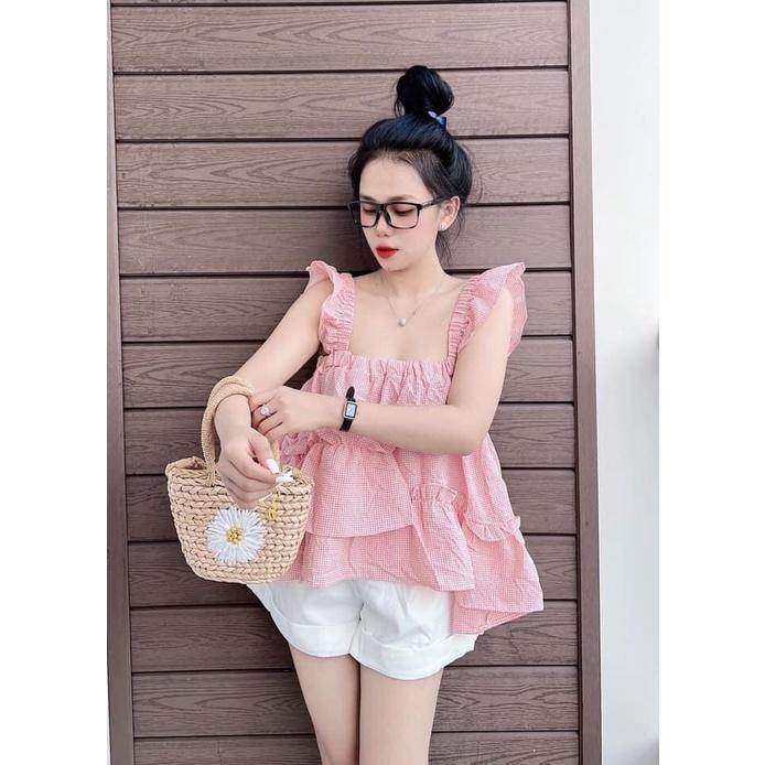ÁO ĐŨI KẺ 2 DÂY CÁNH TIÊN DÁNG DÀI TẦNG XÒE CỰC XINH