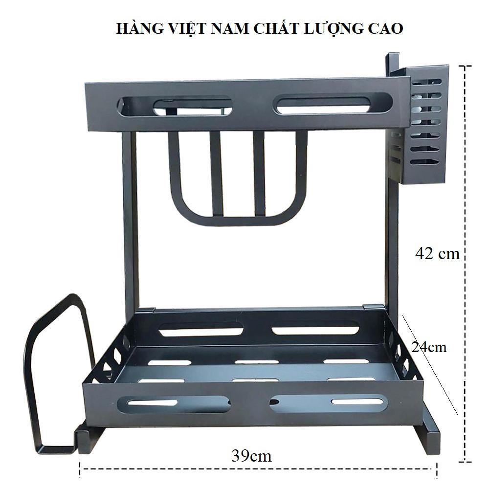 Kệ gia vị 2 tầng INOX sơn tĩnh điện đen 2 TẦNG có chỗ để dao thớt - Để đồ nhà bếp đa năng tiện dụng