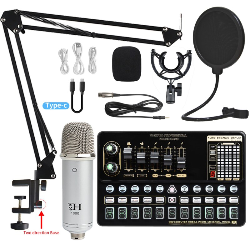 Card âm thanh phát sóng trực tiếp chuyên dụng BM800 Microphone Mixer V10X Pro Sound Card Condenser Game BT Audio