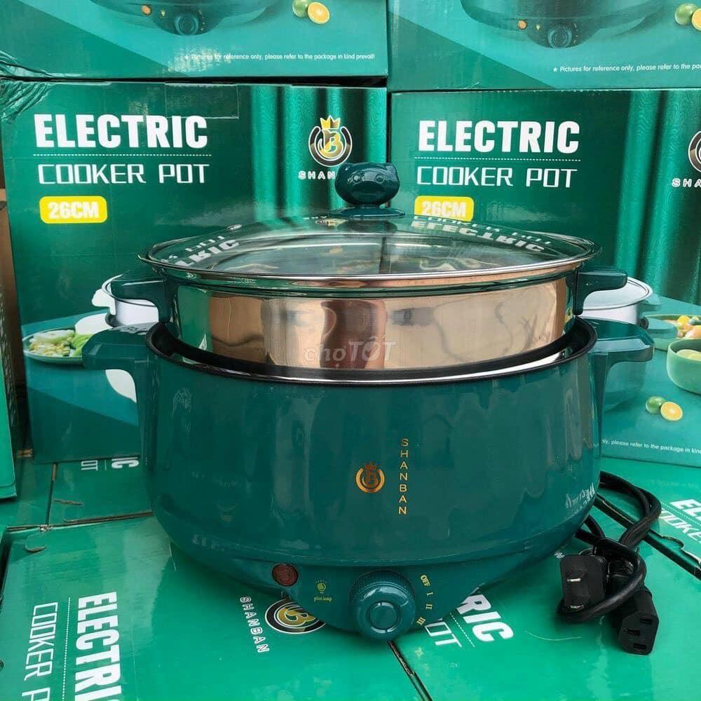 NỒI LẨU ĐIỆN ĐA NĂNG ELECTRIC COOKER POT SHANBAN 2 TẦNG KÈM KHAY HẤP INOX CAO CẤP