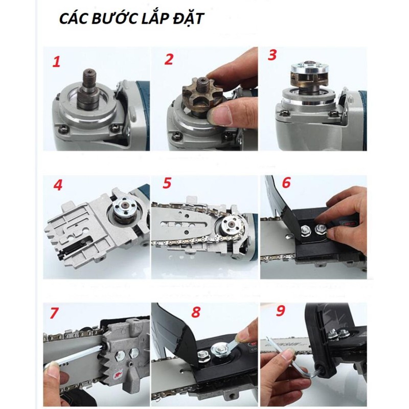 Lưỡi cưa xích RAKUTEN LOẠI 1 gắn máy mài cầm tay, bộ dụng cụ chuyển đổi máy mài thành máy cưa gỗ mini