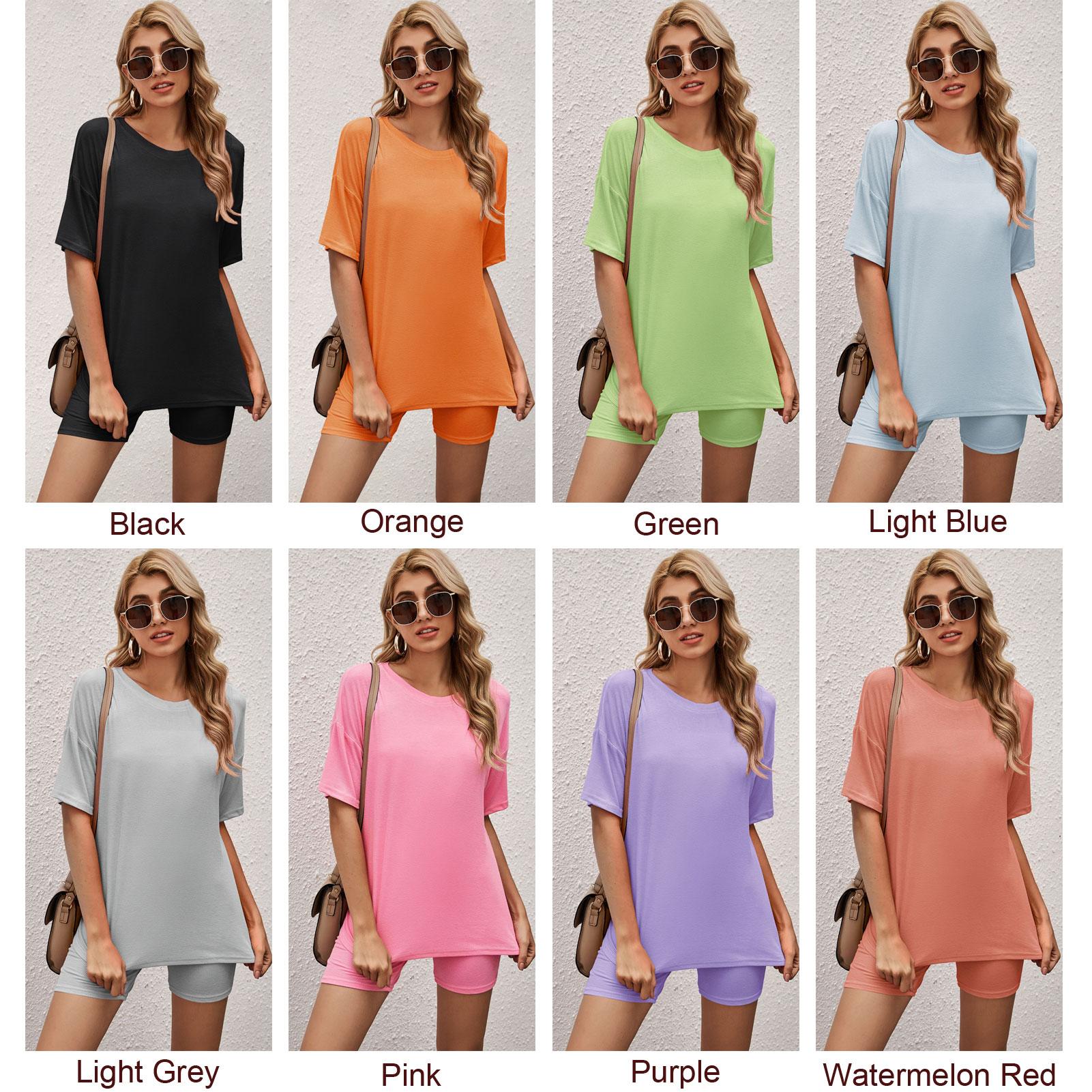 Women Pajamas Set Ribbed O Neck Short Sleeve Tee Elastic Waist Shorts 2 Pieces Casual Loungewear Set Sleepwear