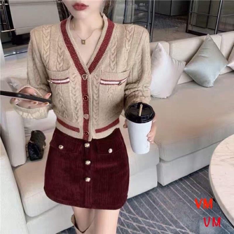 Áo Croptop Cardigan Len Thừng Viền Đỏ Chất Len Dày Mịn Đẹp, Labibi