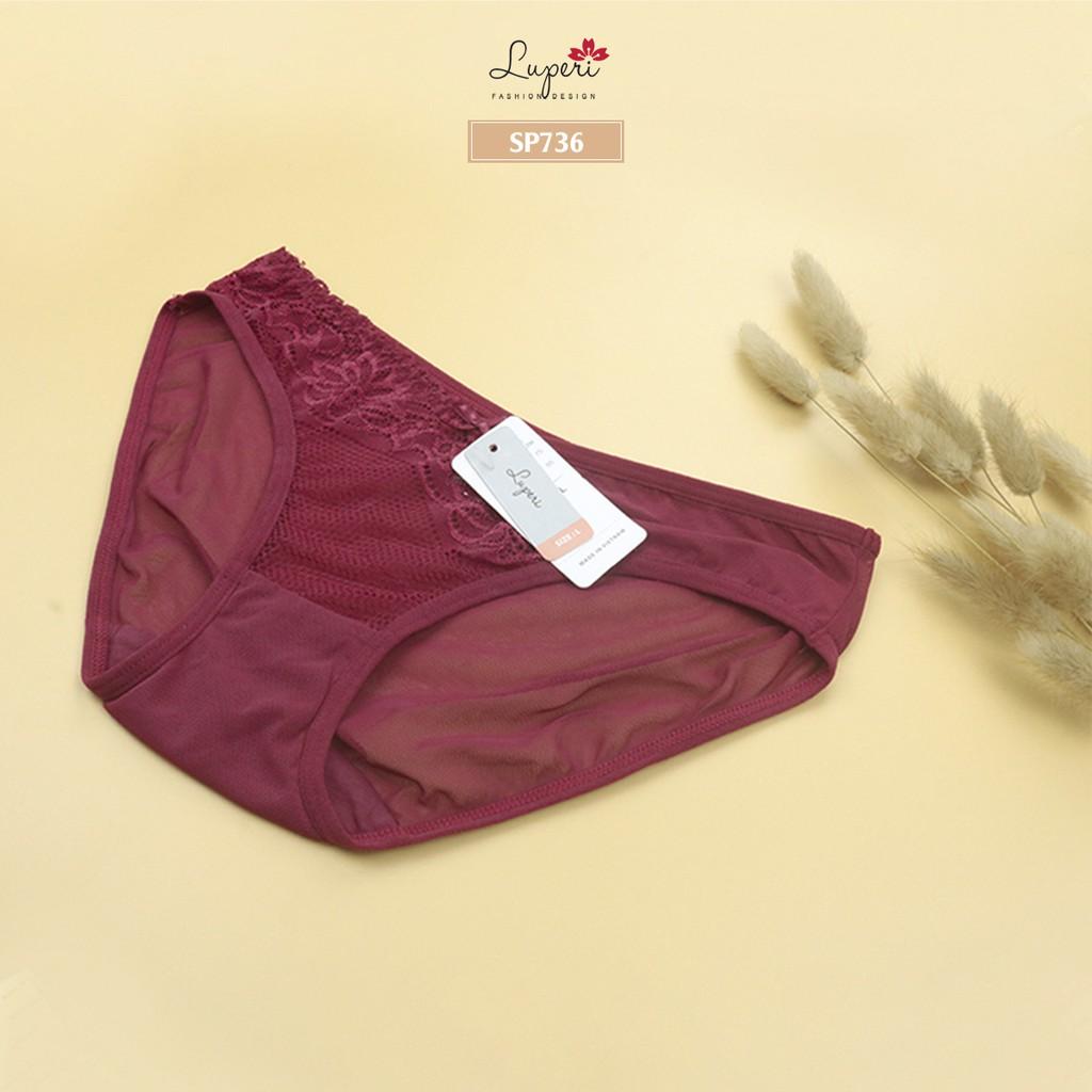 Quần Lót Nữ Ren Họa Tiết Nổi Phối Lưới Cạp Vừa LUPERI SP736 Dáng Bikini Mềm Mịn Co Giãn Không Lằn Mông Khử Mùi