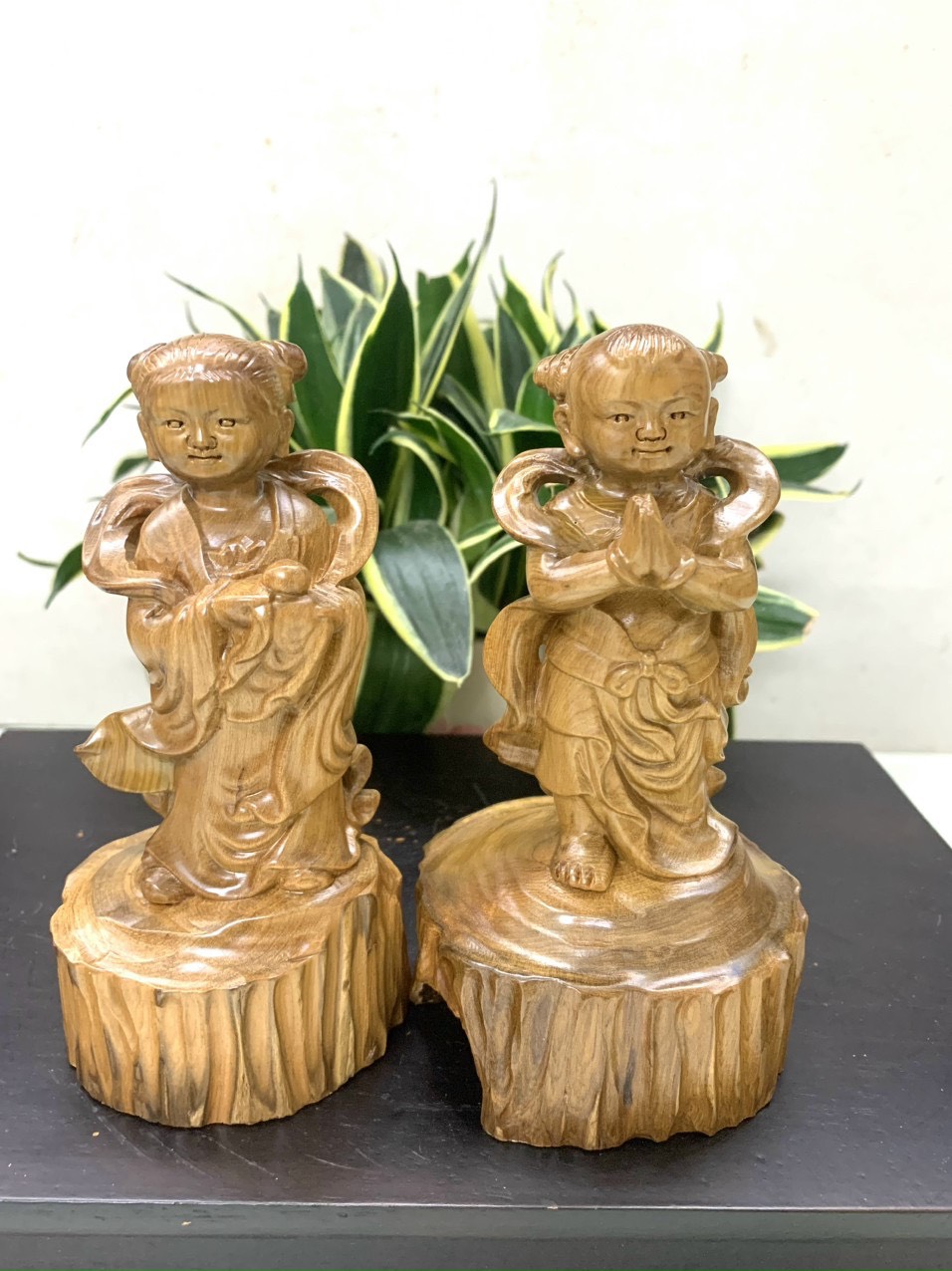 CẶP Tượng tiên  đồng ngọc nữ bằng gỗ bách xanh kt 15×8×7cm