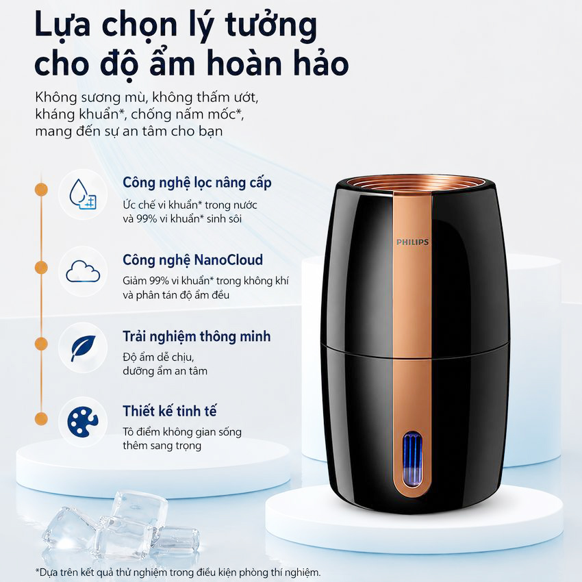 Máy tạo độ ẩm cao cấp thương hiệu Philips HU2718/00 - Hệ thống bốc hơi tiên tiến công nghệ NanoCloud - HÀNG NHẬP KHẨU