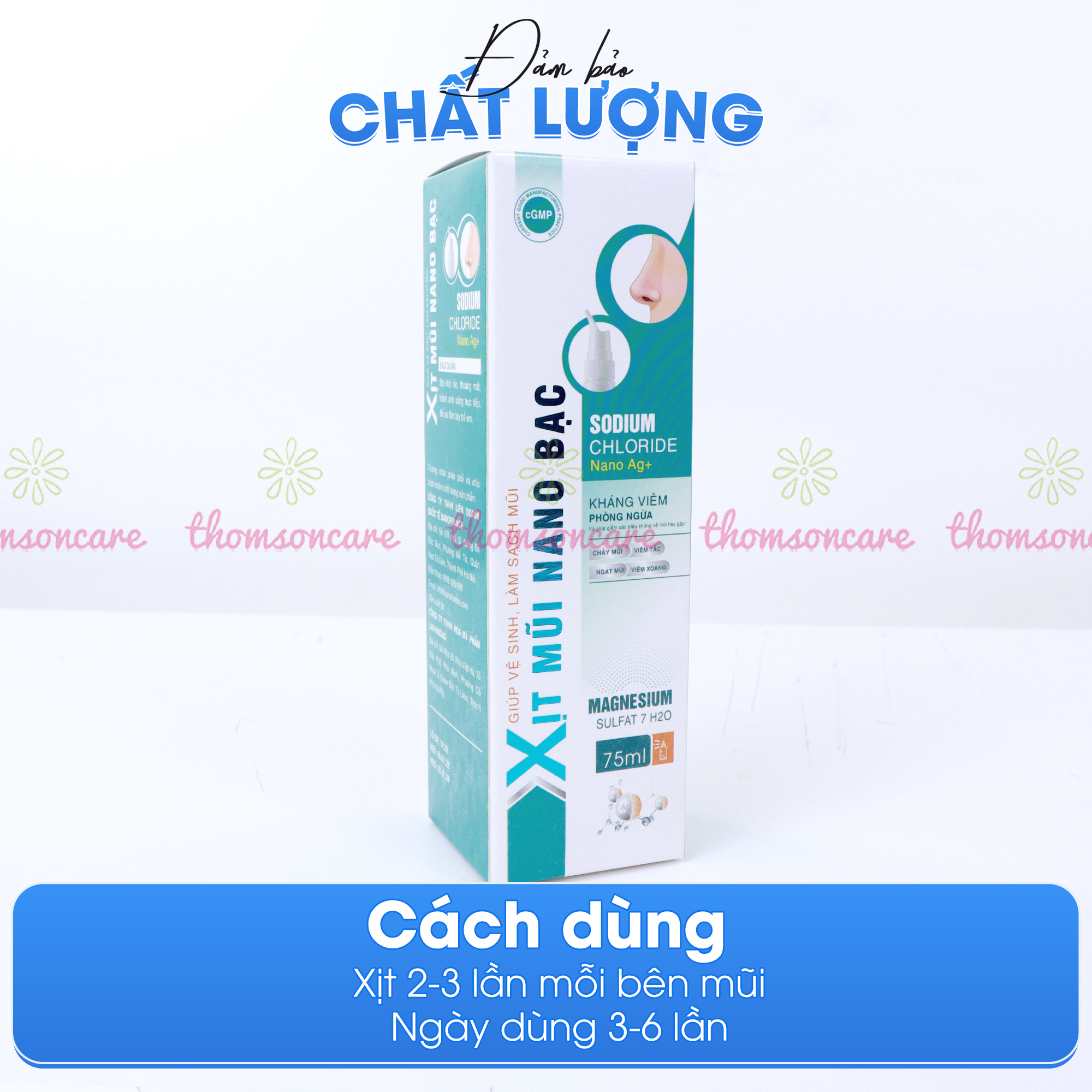 Xịt mũi Nano bạc - Giúp vệ sinh, làm sạch mũi, giảm ngạt mũi từ tinh dầu bạc hà thêm Nano Ag- Chai 75ml người lớn Thomsoncare