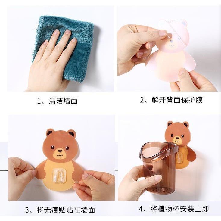 Cốc Gấu Dán Tường Để Bàn Chải - Kem Đánh Răng Dành Cho Bé, Sử Dụng Miếng Dán Chắc chắn,Tiện Dụng và Không Khoan Tường. Takyhome 4060