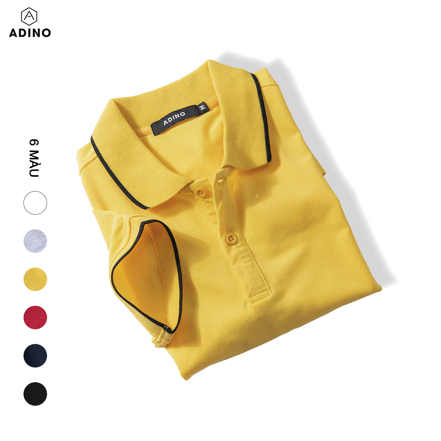 Hình ảnh Áo polo nữ ADINO màu vàng phối viền xẻ lai vải cotton co giãn dáng slimfit trẻ trung APN02