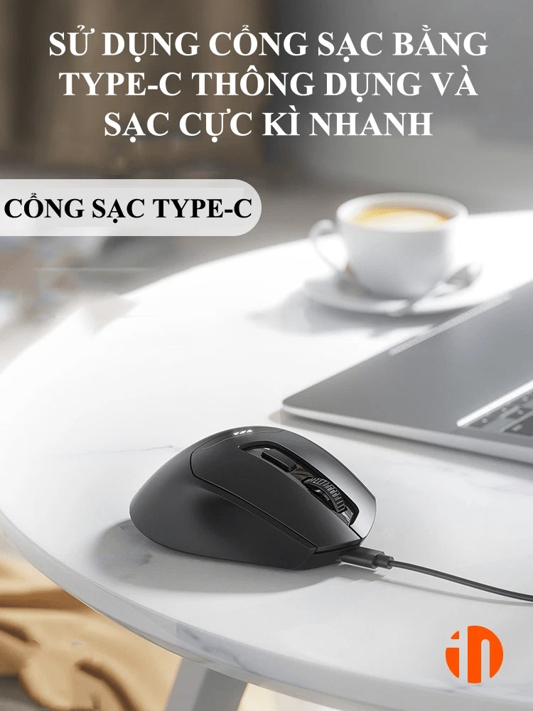 Chuột không dây INPHIC DR01 sử dụng pin sạc thiết kế hiện đại với độ DPI lên đến 1600 có đèn led báo hiệu dung lượng pin - HÀNG CHÍNH HÃNG