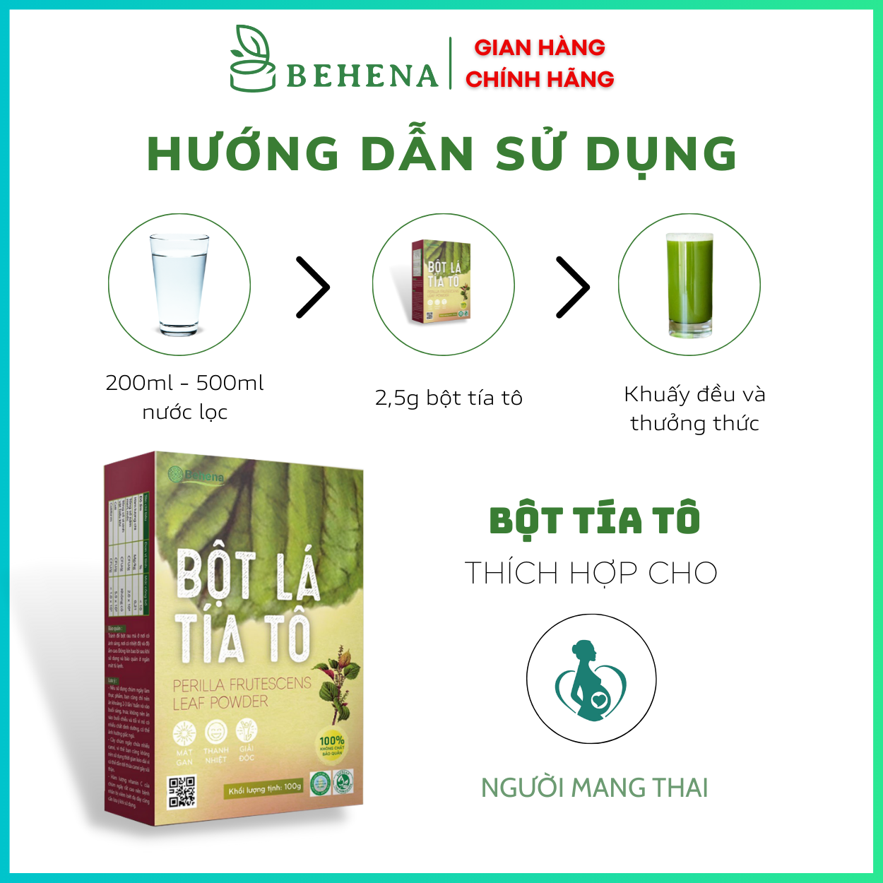 Bột tía tô nguyên chất Behena sấy lạnh công nghệ Nhật Bản giải độc gan hộp 50g