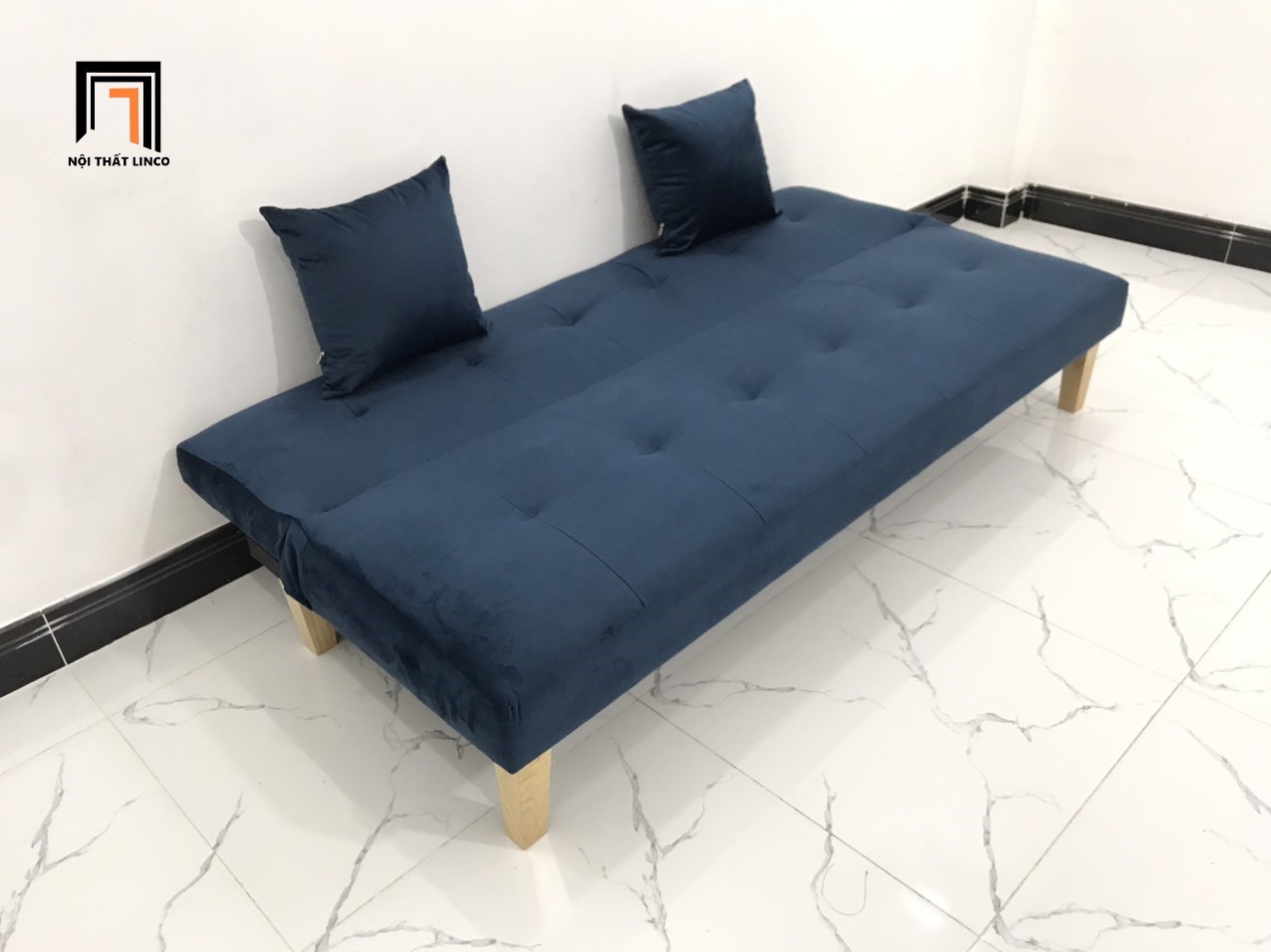 Ghế sofa bed đa năng xanh dương đậm vải nhung nhiều kích cỡ
