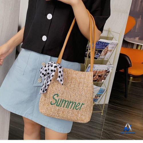 Túi Cói Đi Du Lịch Summer Kèm Nơ Sang Chảnh