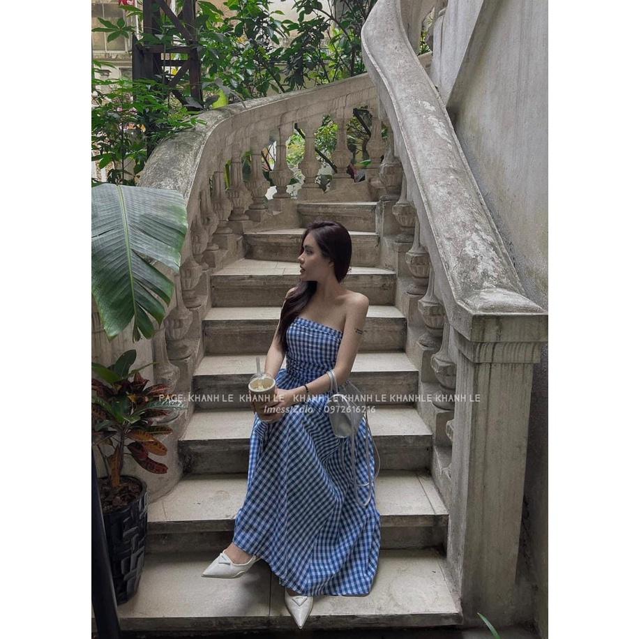ĐẦM ĐI CHƠI, ĐẦM CÚP NGỰC MAXI CARO DÁNG XÒE CỰC XINH IU