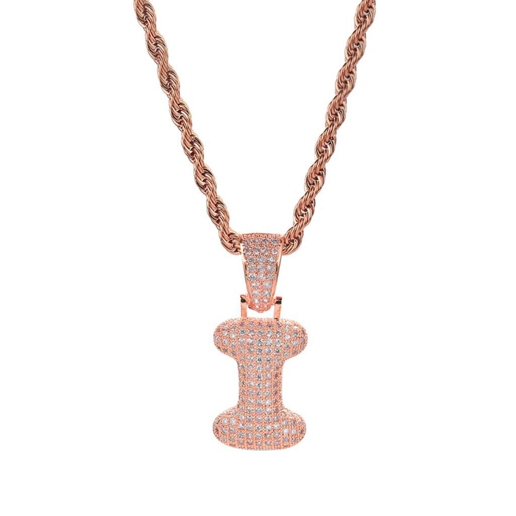 Punk Rock Zircon Letter 'I' Pendant Cord Rope Necklace