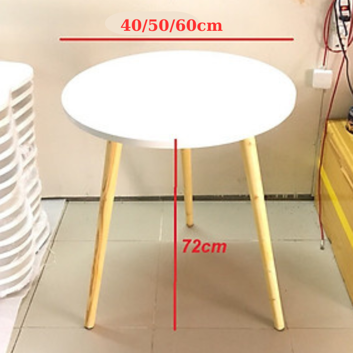 Bàn trà mặt tròn chân gỗ tự nhiên cao 72cm