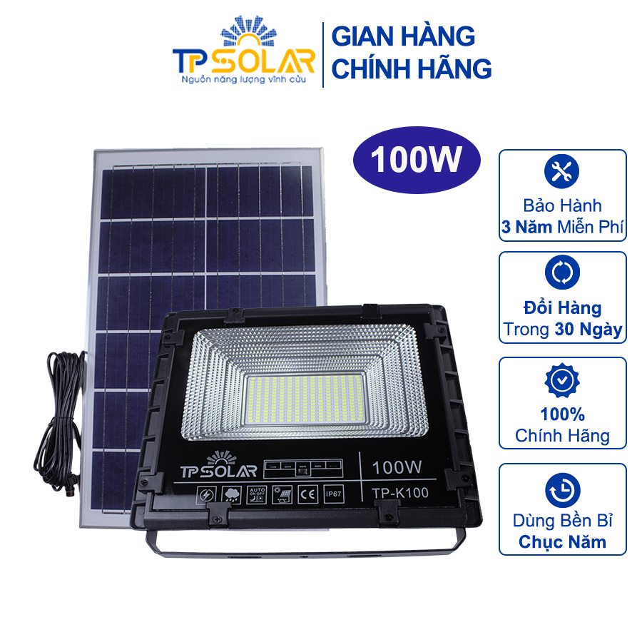 Đèn Pha Led Năng Lượng Mặt Trời TP Solar TP-K100 100W Siêu Sáng, Bảo Hành 3 Năm