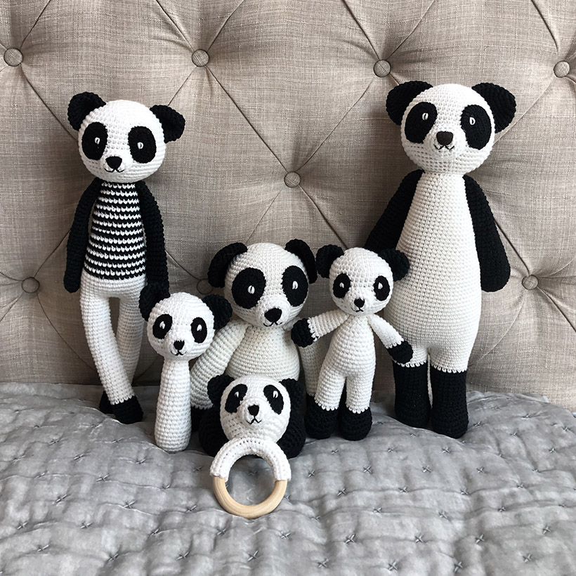 Thú bông bằng len Gấu panda Lular trắng thân dài - sản xuất thủ công handmade in Việt Nam - chất liệu 100% cotton, hàng chính hãng xuất khẩu, phù hợp mọi lứa tuổi