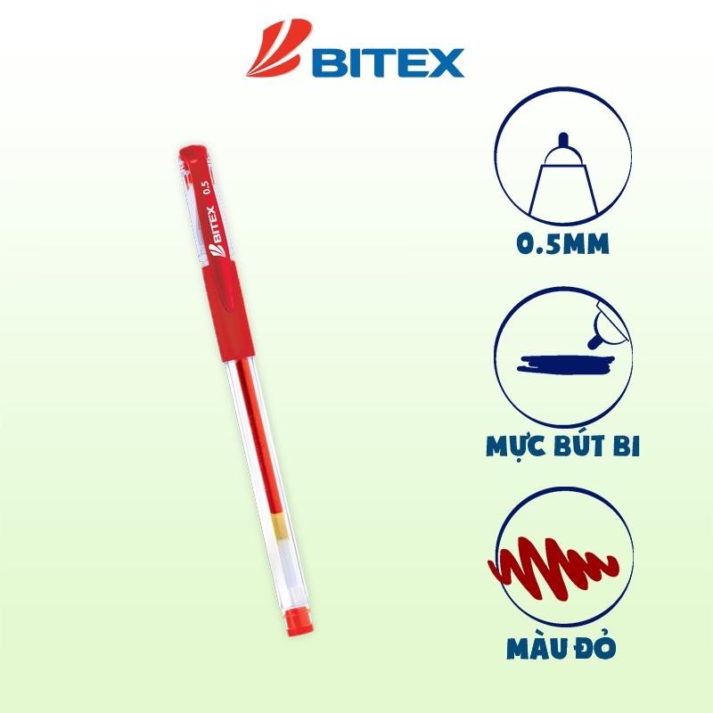 Bút Gel Bitex G02 mực xanh, mực đỏ, mực đen, ngòi 0.5mm viết êm trơn, không chảy mực