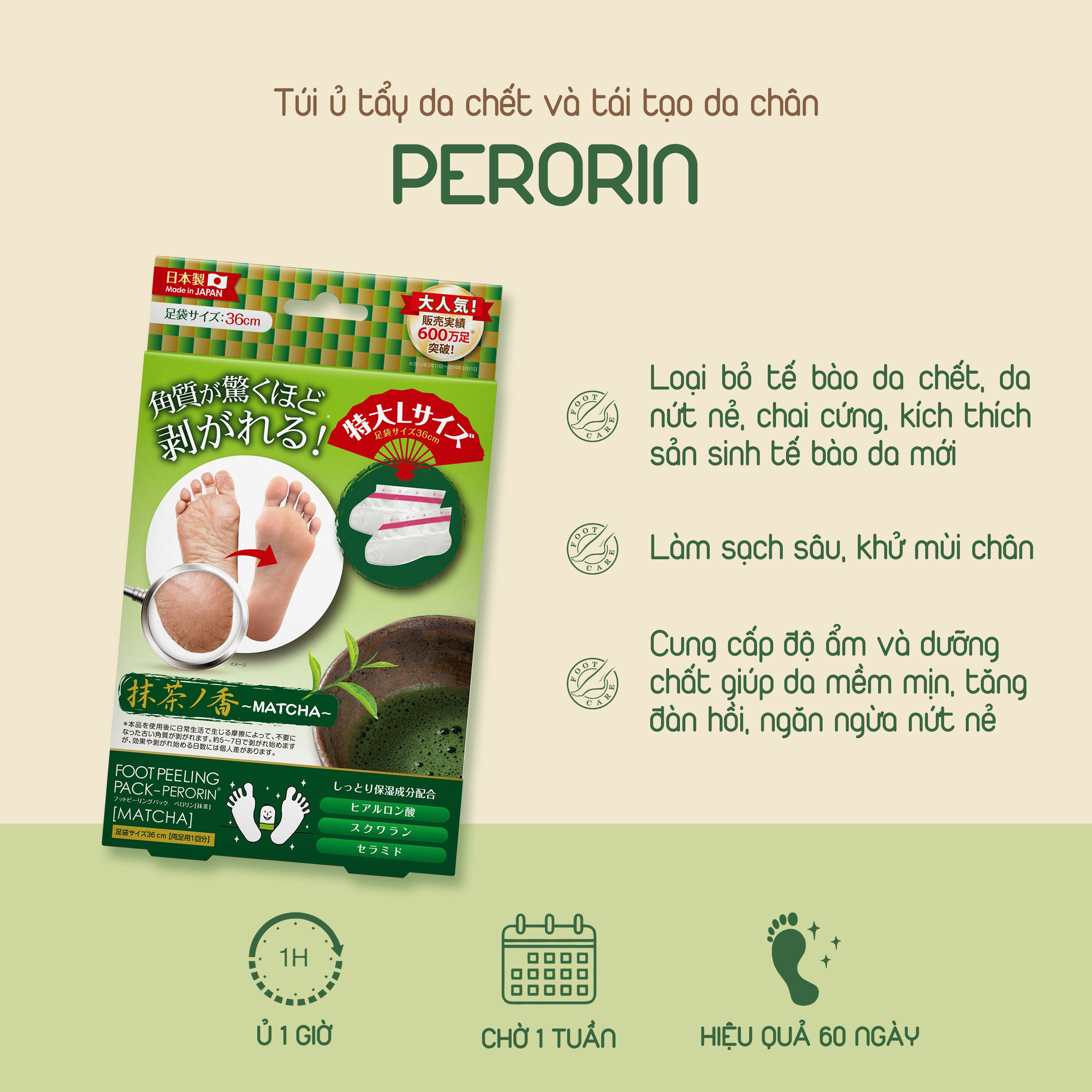 Túi ủ tẩy tế bào chết, dưỡng ẩm chân PERORIN - Nhật Bản - Chính hãng - Hộp 1 túi