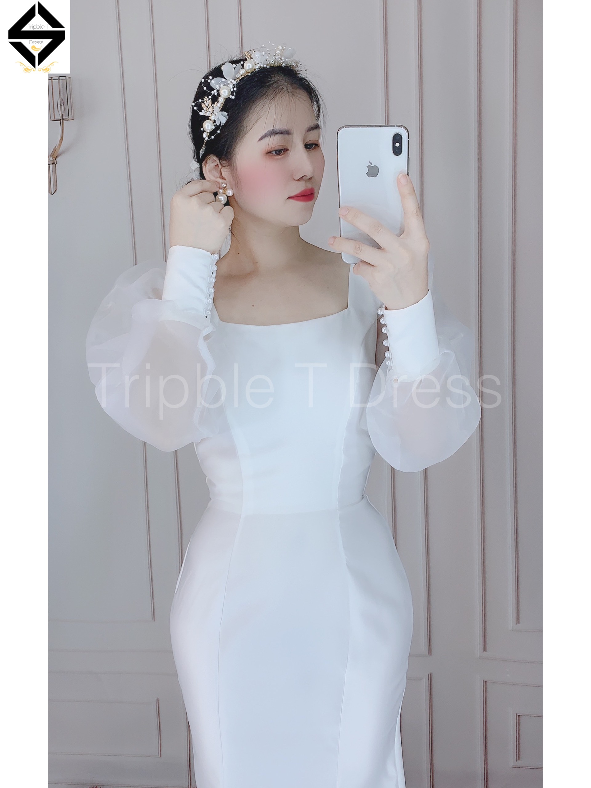 Đầm maxi body đuôi cá mặc cưới tay dài phồng TRIPBLE T DRESS - size S/M/L -MS166Y