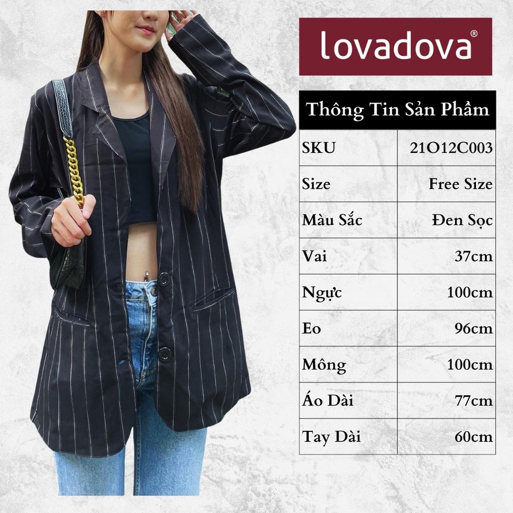 Áo Khoác Vest Kiểu Nữ, Dài Tay, Cách Điệu Có Túi Hai Bên, Màu Đen Sọc - Lovadova 21O12C003