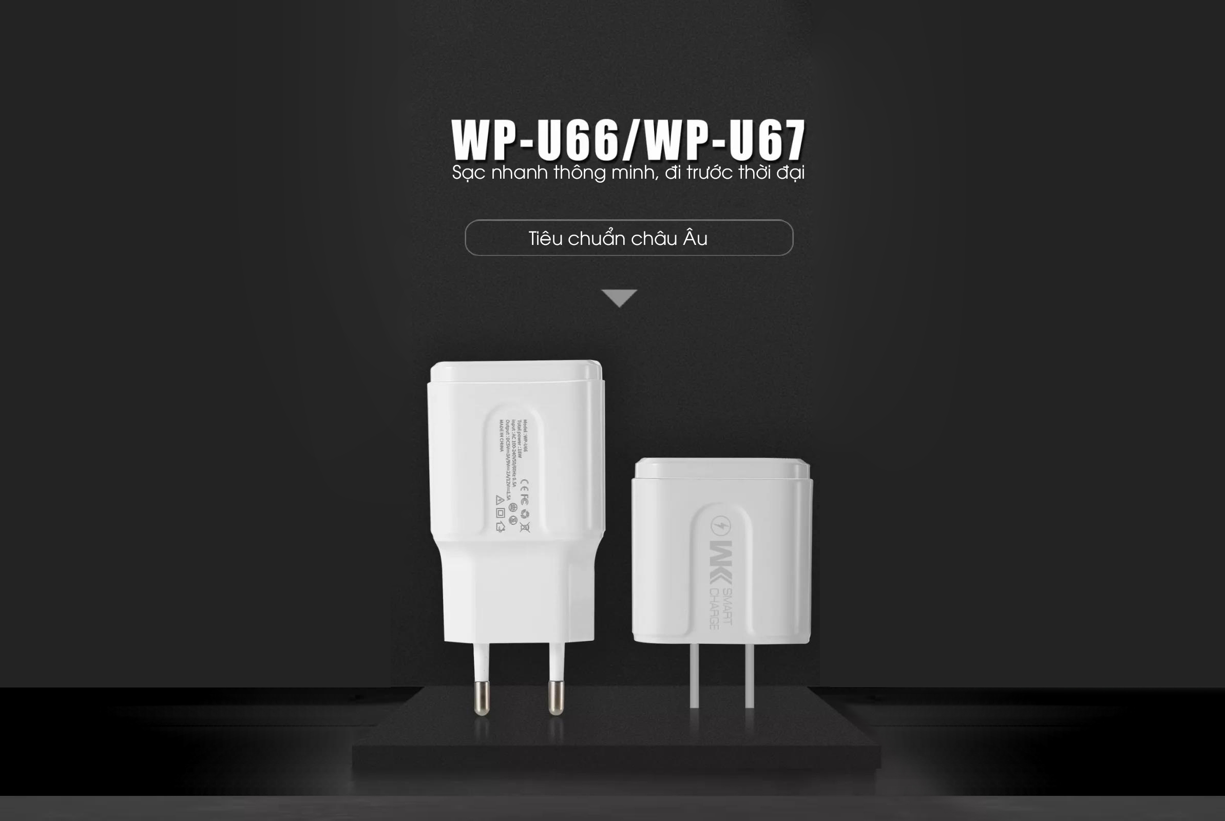 Củ sạc 2 USB có Chíp thông minh Remax WK WP-U67 - Hàng chính hãng