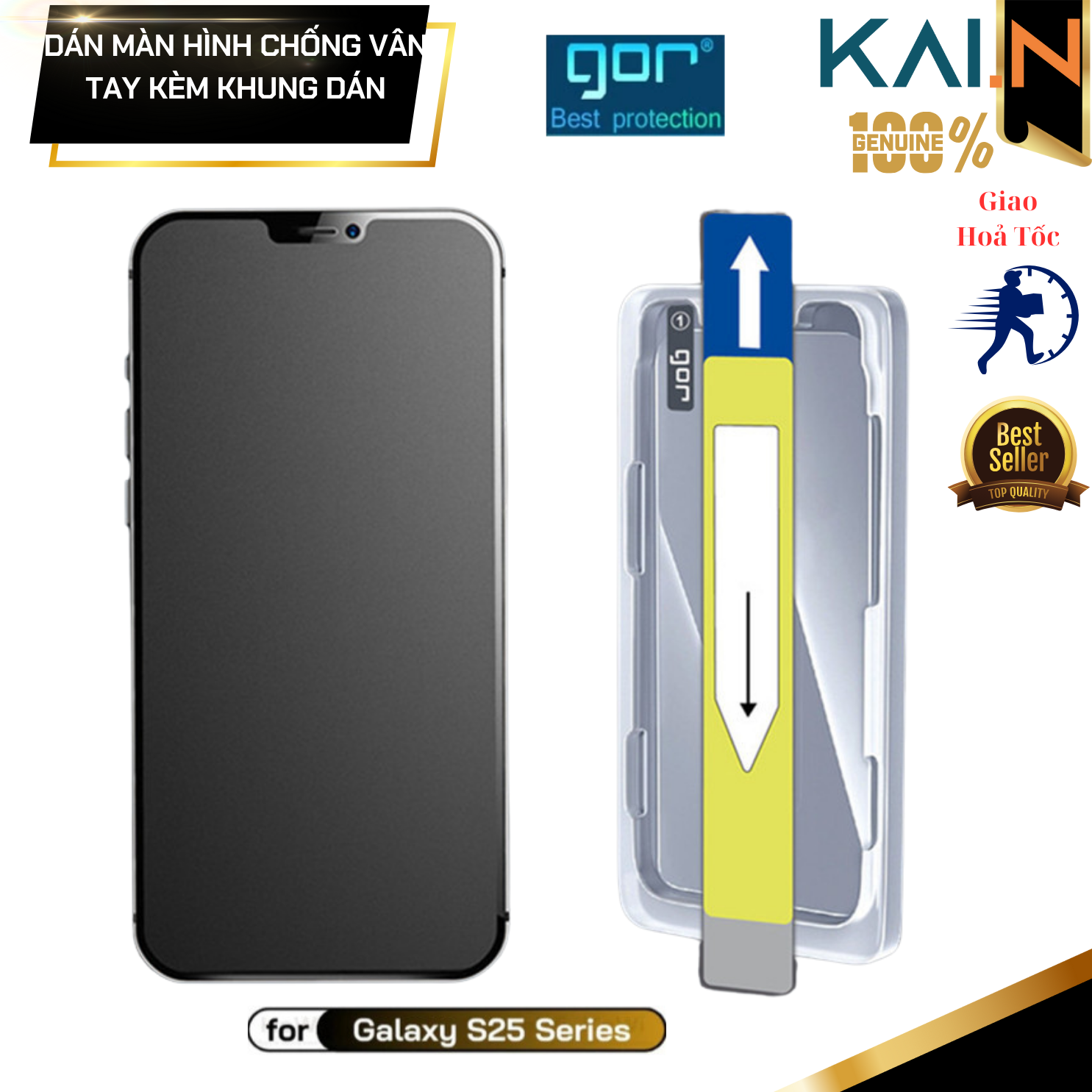 Dán Cường Lực chống vân tay cho Samsung Galaxy S25 Ultra GOR, Kèm khung dán, Bộ 2 Kính - Hàng chính hãng
