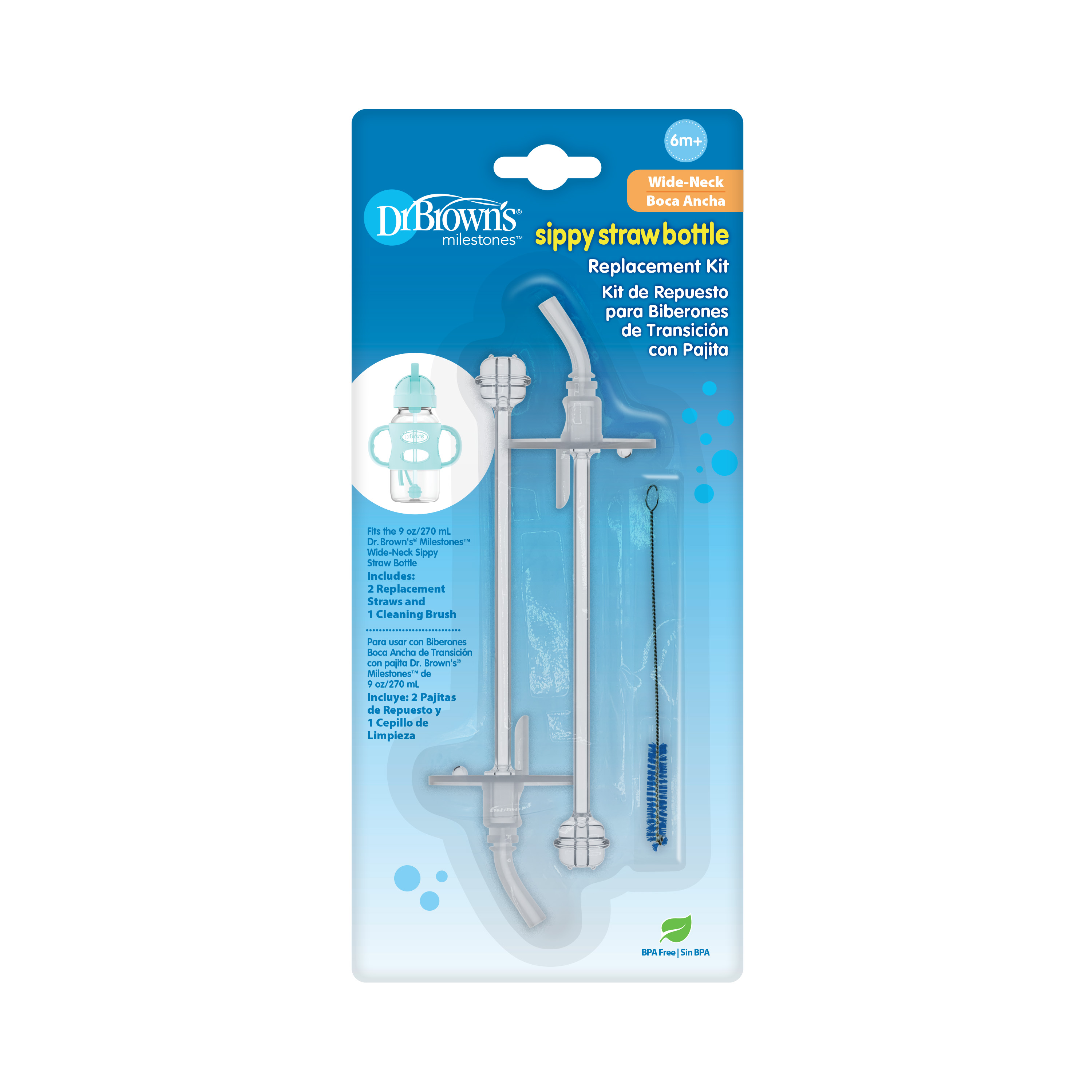 [ WR211 - Cổ rộng ] Bộ 2 Ống hút silicone thay thế cho bình sữa chuyển tiếp cổ rộng 270ml của Dr.Brown's