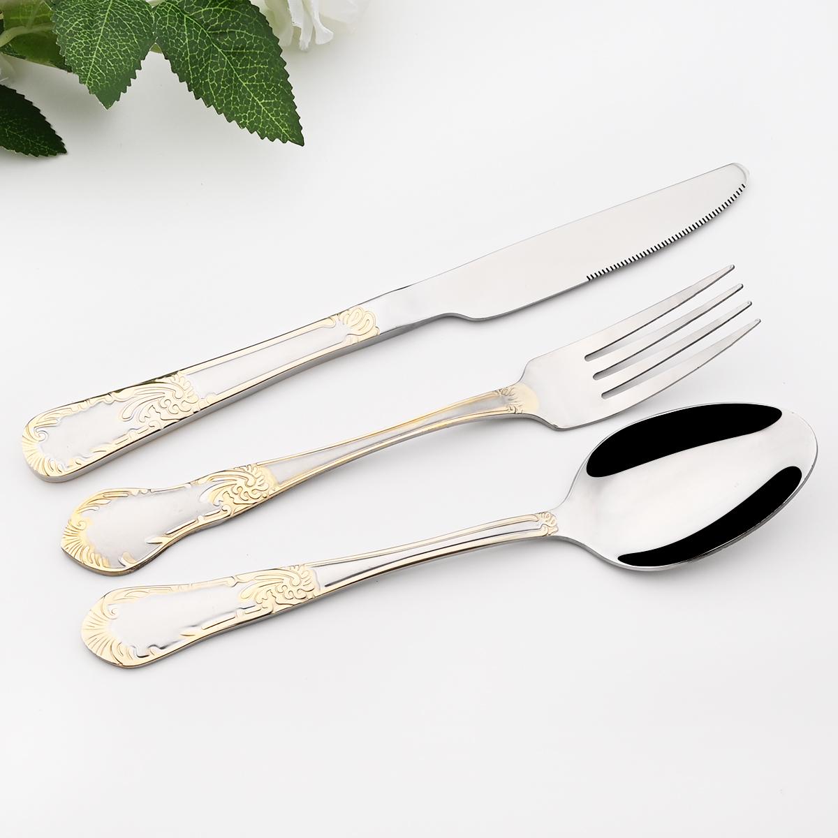 6 Người Vàng Vintage Bộ Dao Kéo Inox 18/10 Bộ Đồ Ăn Bộ Dao Muỗng Nĩa Muỗng Trà Chén Ăn Kiềng Bạc Bếp Phẳng Bằng